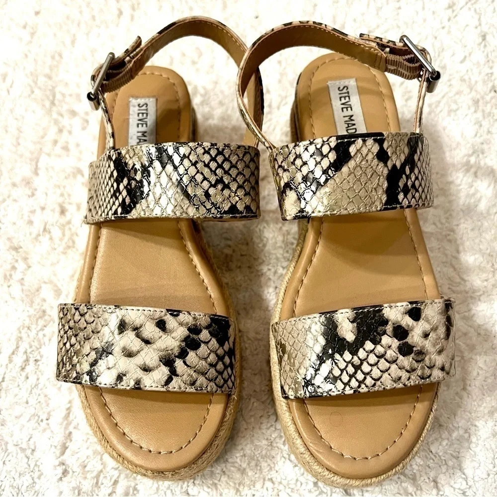 Steve Madden Fifer Python Snake Print Espadrille Wedge Sandals Platform women 6